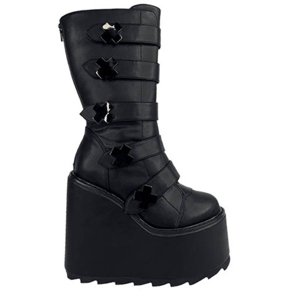 YRU Dune Strapped X Platform Boots in Blackout - Picture 3 of 5